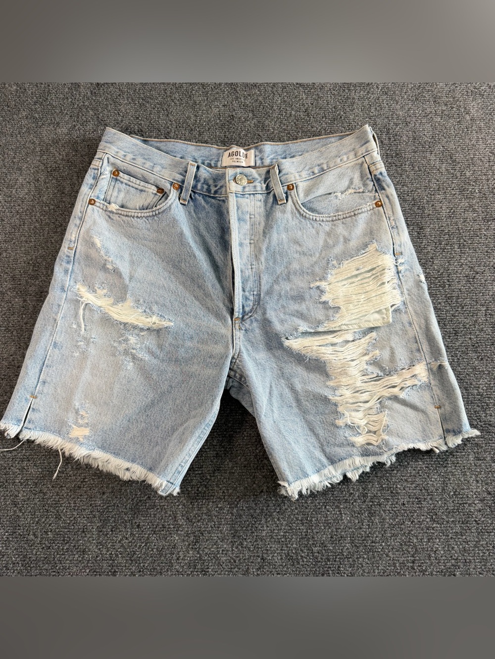 Agolde 90's Mid Rise Loose Fit Distressed Denim Shorts Button Fly Women's 30
